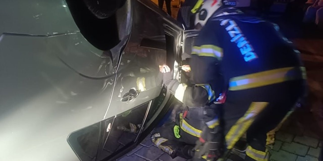 Kontrolden çıkan araç takla attı; 3 yaralı