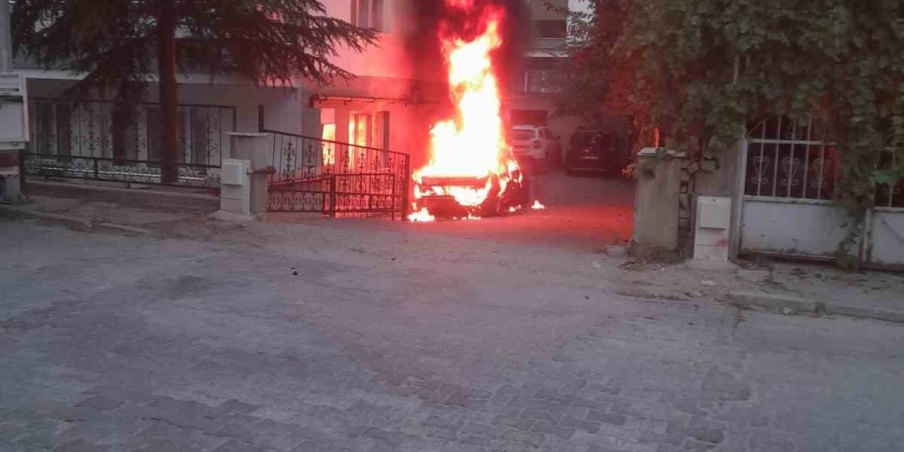 Park halindeki araç alev topuna döndü