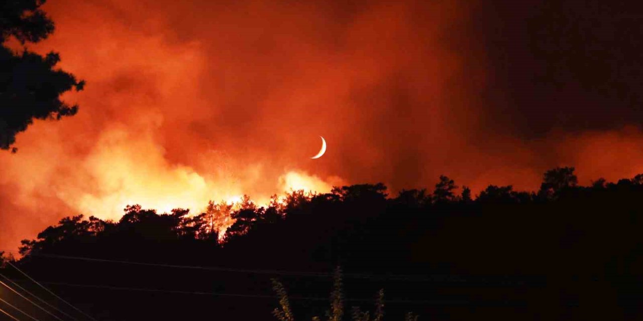 Menteşe’deki yangında alevler geceyi aydınlattı