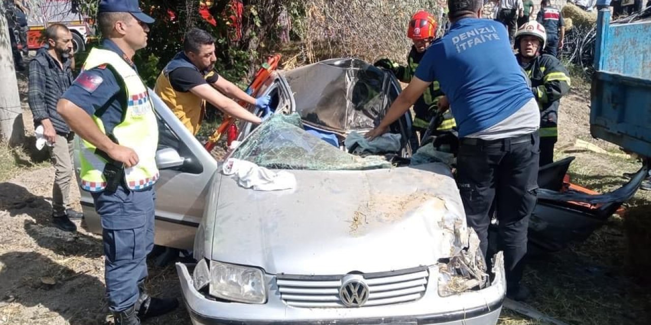 Kontrolden çıkan otomobil römorka çarpıp şarampole uçtu; 2 yaralı