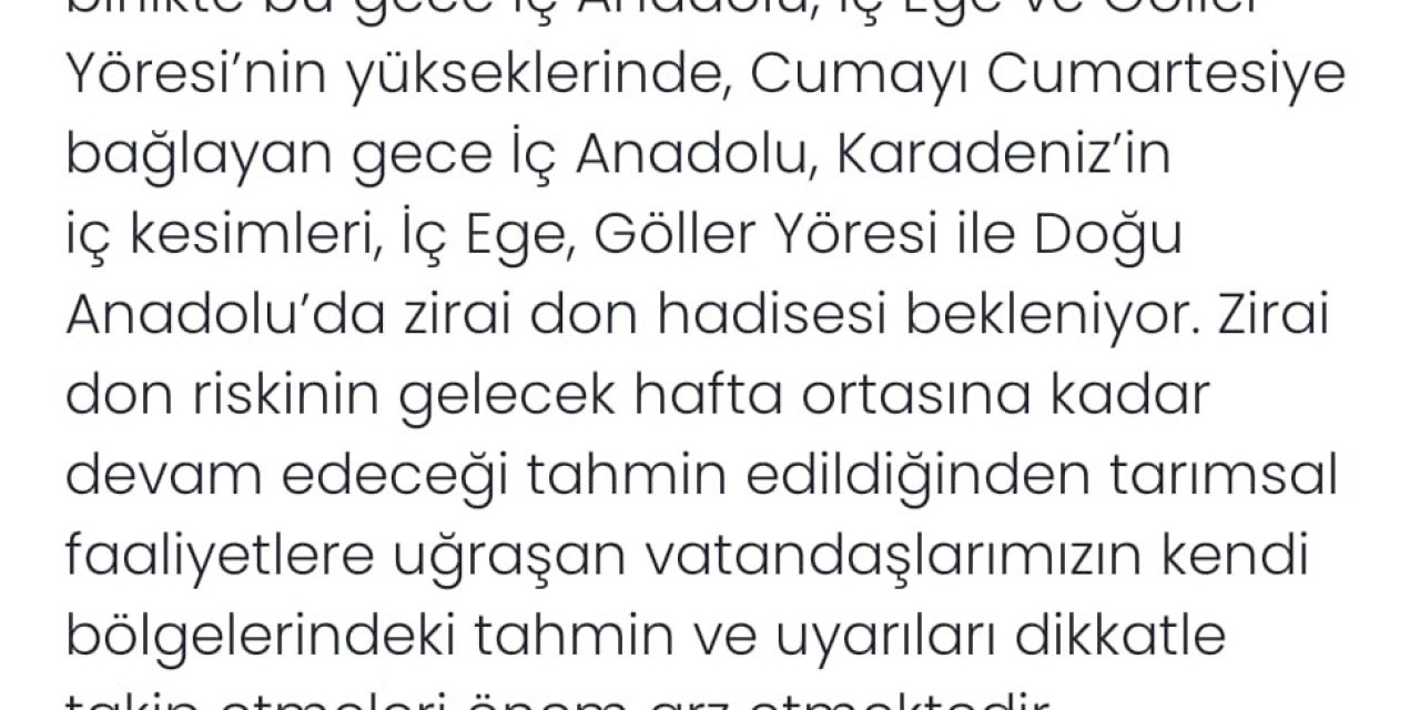 Denizli’ye zirai don uyarısı