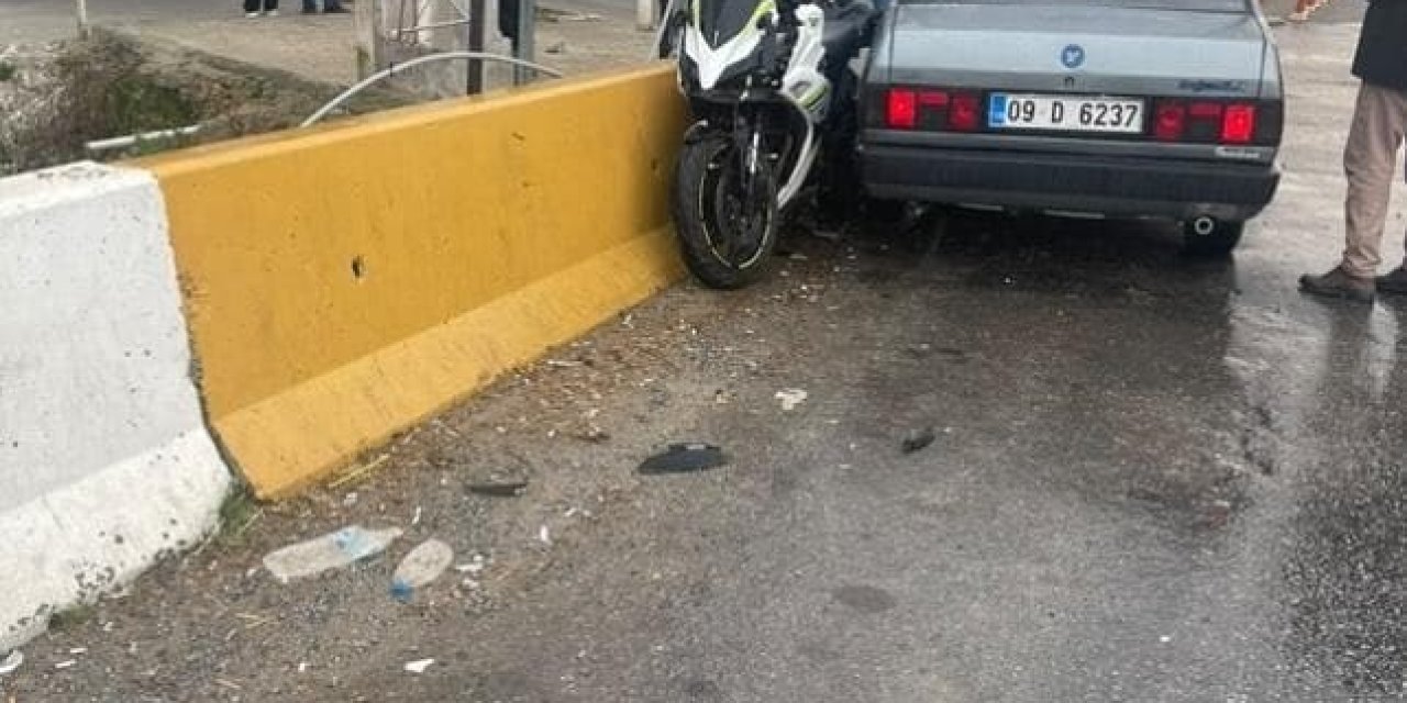 Germencik’te otomobil motosiklete çarptı: 1 yaralı