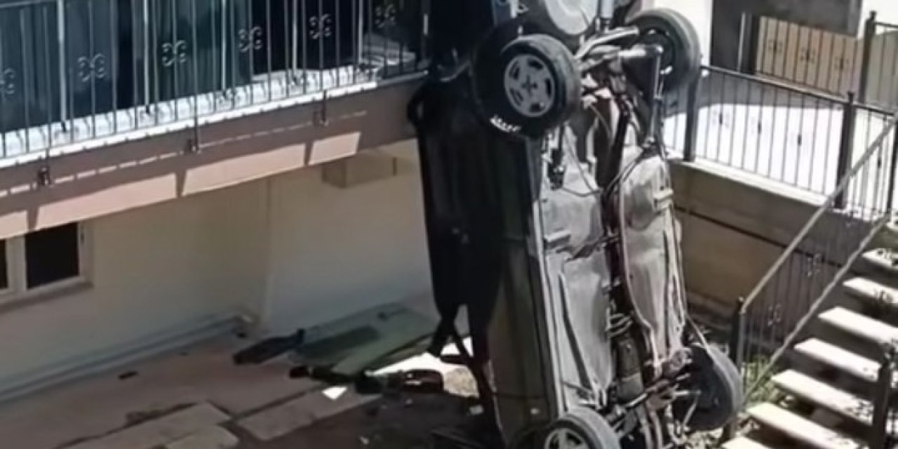 Kadın aday sürücü apartmanın bahçesine uçtu