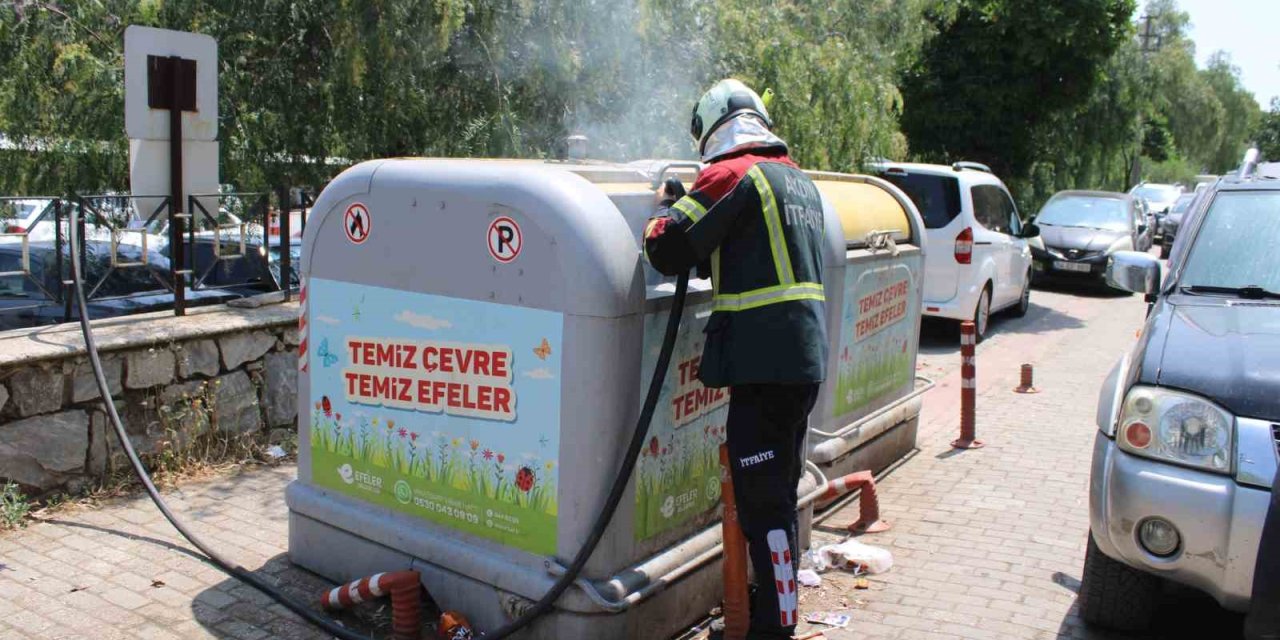 Çöp konteyneri yangını araçlara sıçramadan söndürüldü