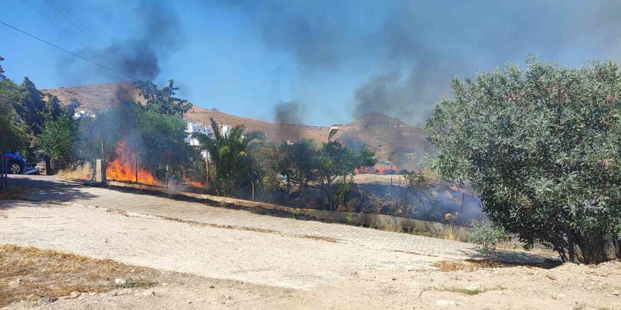 Bodrum’da otluk alanda çıkan yangın site sakinlerini korkuttu