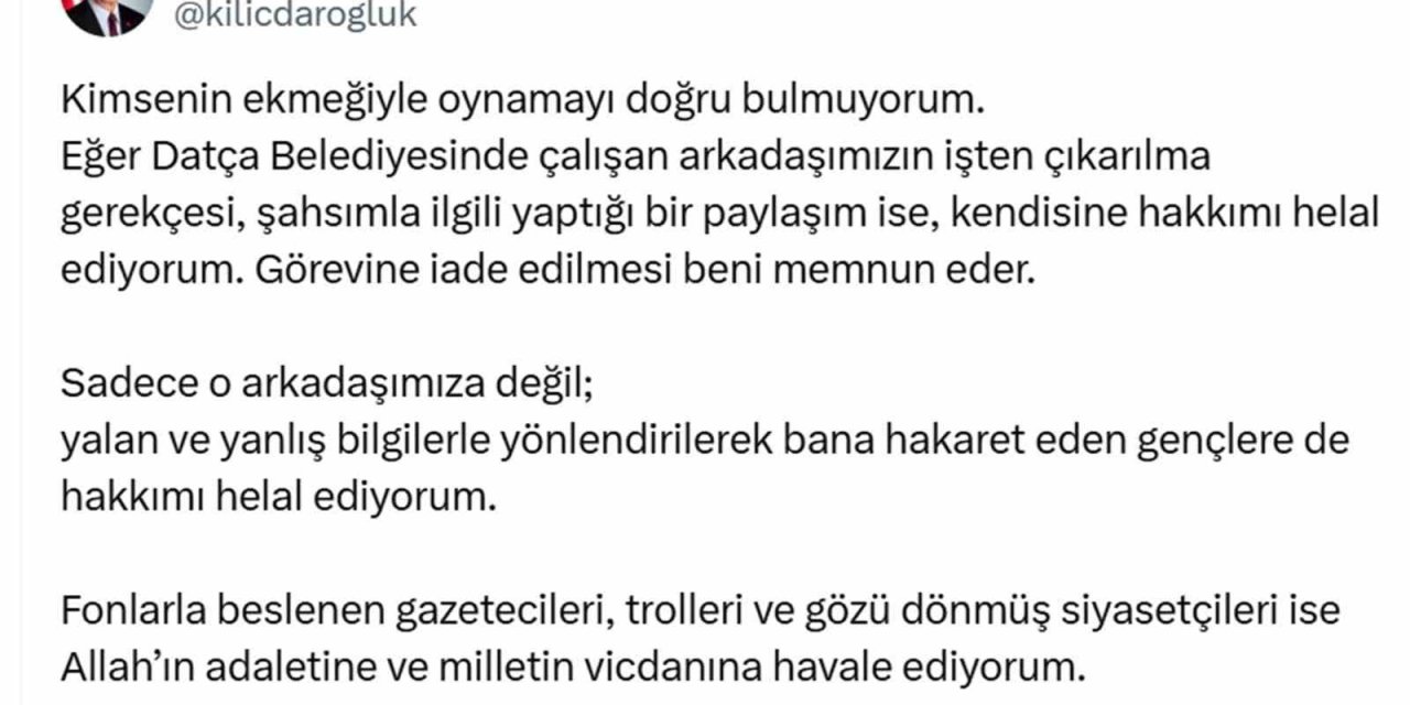 Kılıçdaroğlu’ndan Datça Belediyesine çağrı