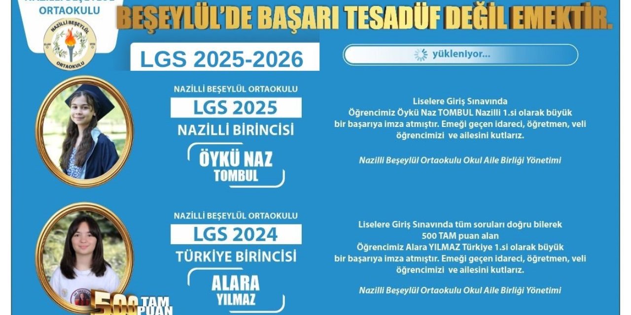 Beşeylül Ortaokulu öğrencisi LGS Nazilli birincisi oldu