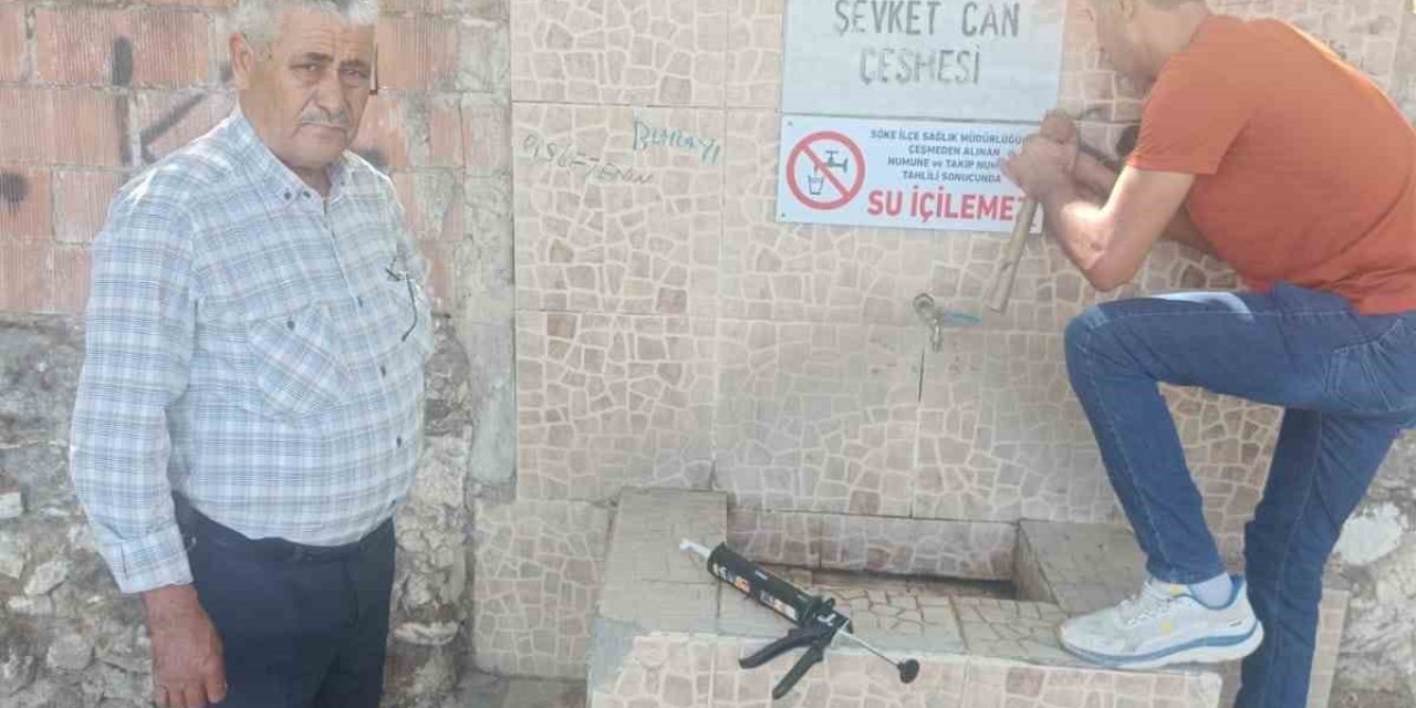 Söke’de bazı halk çeşmelerine "Su içilemez" uyarısı