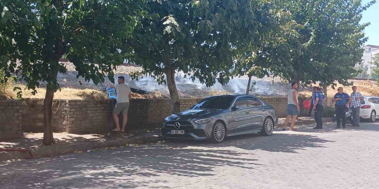 Tren yolunda kenarında çıkan yangın araçlara sıçramadan söndürüldü