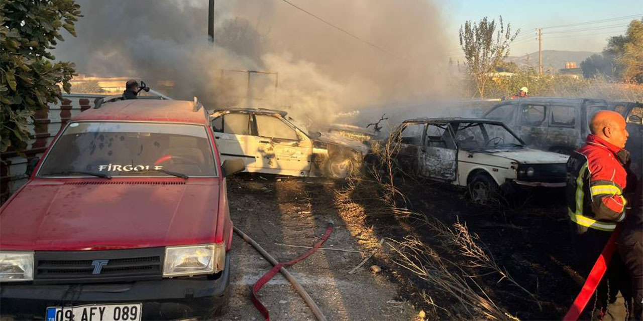 Aydın’da yediemin otoparkında yangın: 5 otomobil ve 30 motosiklet yandı