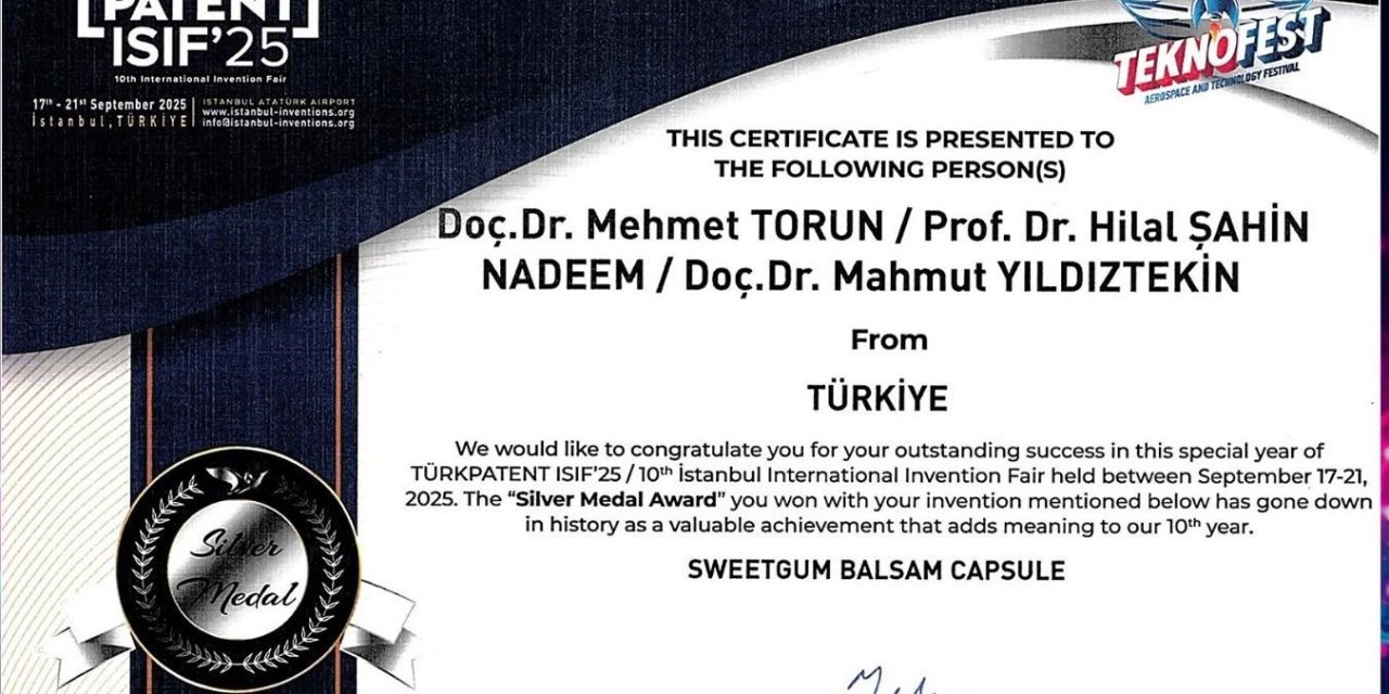 MSKÜ’lü akademisyene patent ödülü: "Sığla yağı kapsülüne gümüş madalya"