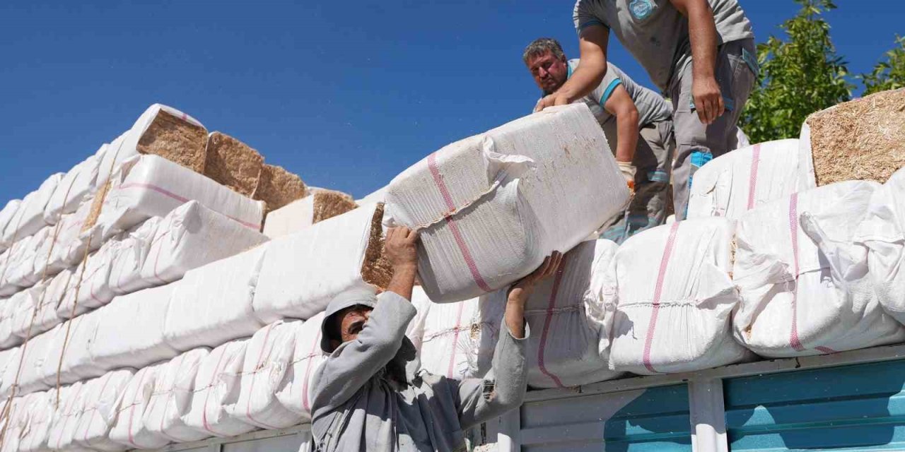 Yangın mağduru çiftçiye yem ve saman desteği sağlandı