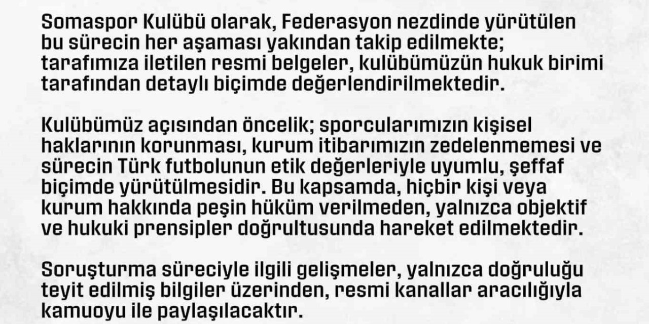 Somaspor’dan, PFDK’ya sevk edilen futbolcularıyla ilgili açıklama