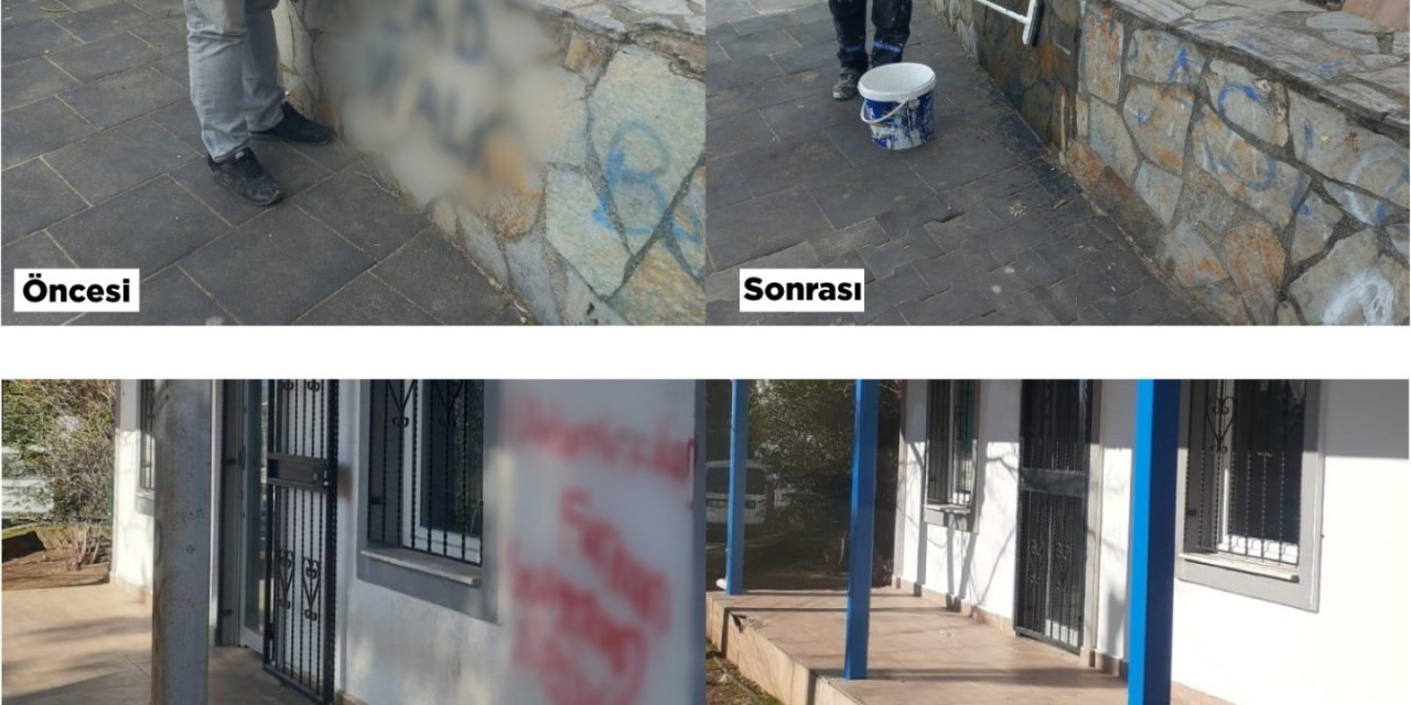 Kent estetiğini bozan yazılar ve resimler belediye ekiplerince temizleniyor
