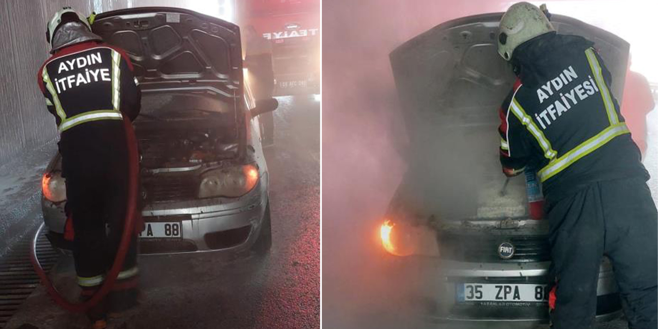 Aydın’da alt geçitte araç yangını paniğe neden oldu