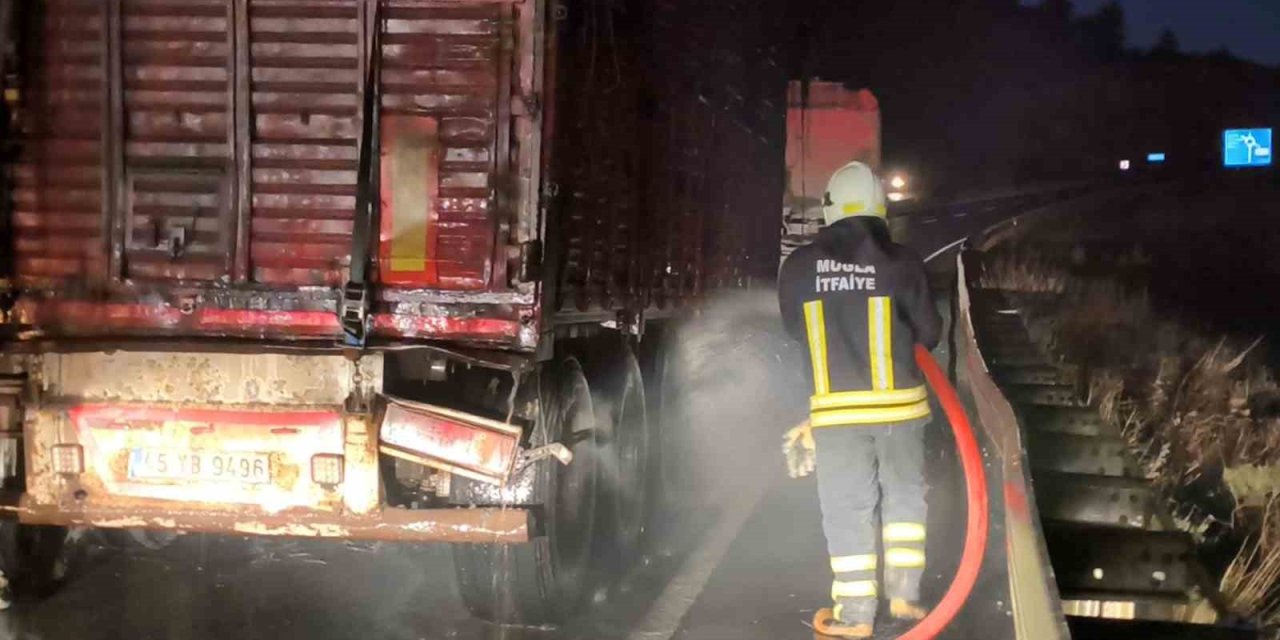Tomruk yüklü TIR’da çıkan yangın büyümeden söndürüldü