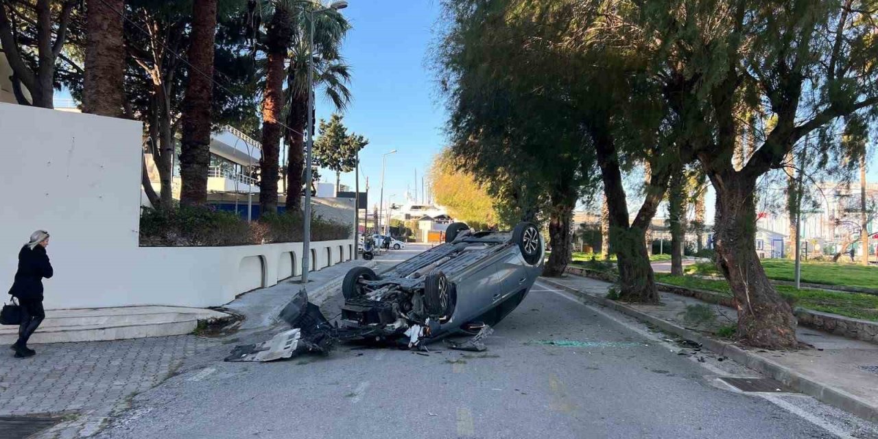 Bodrum’da takla atan araçtan burnu bile kanamadı çıktı
