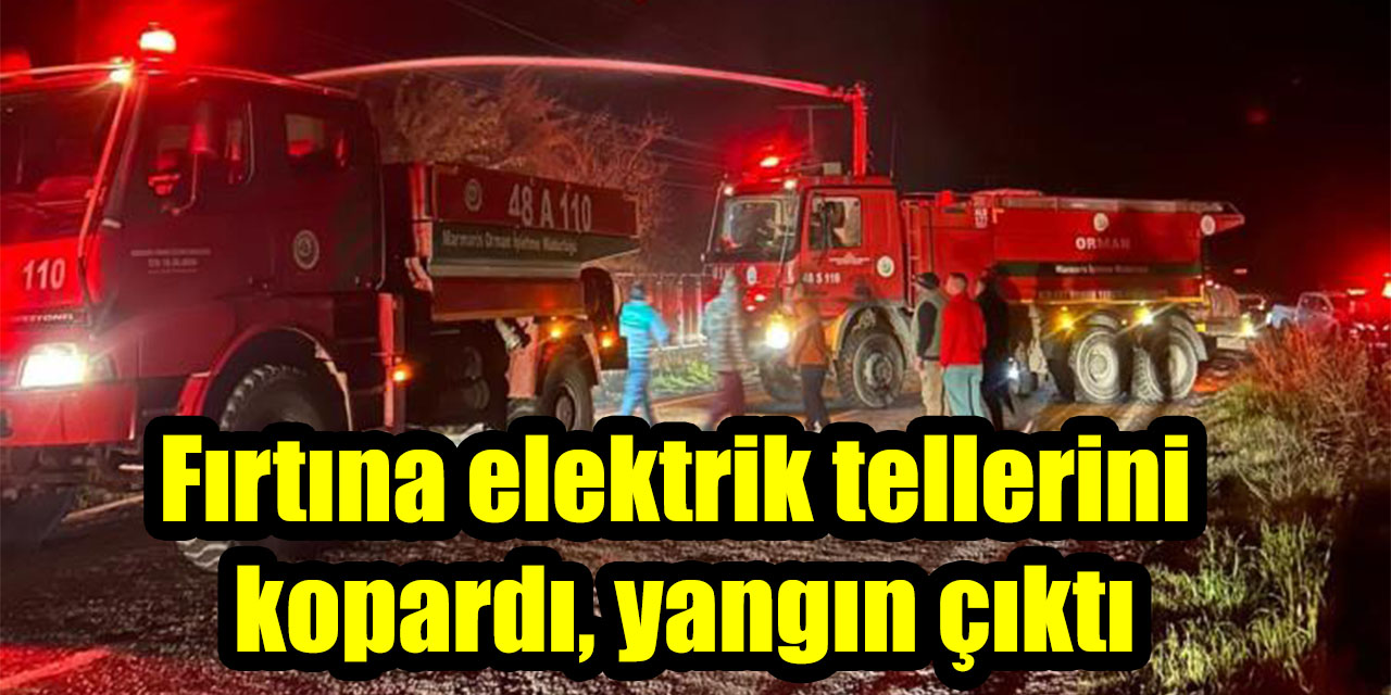 Fırtına elektrik tellerini kopardı, yangın çıktı