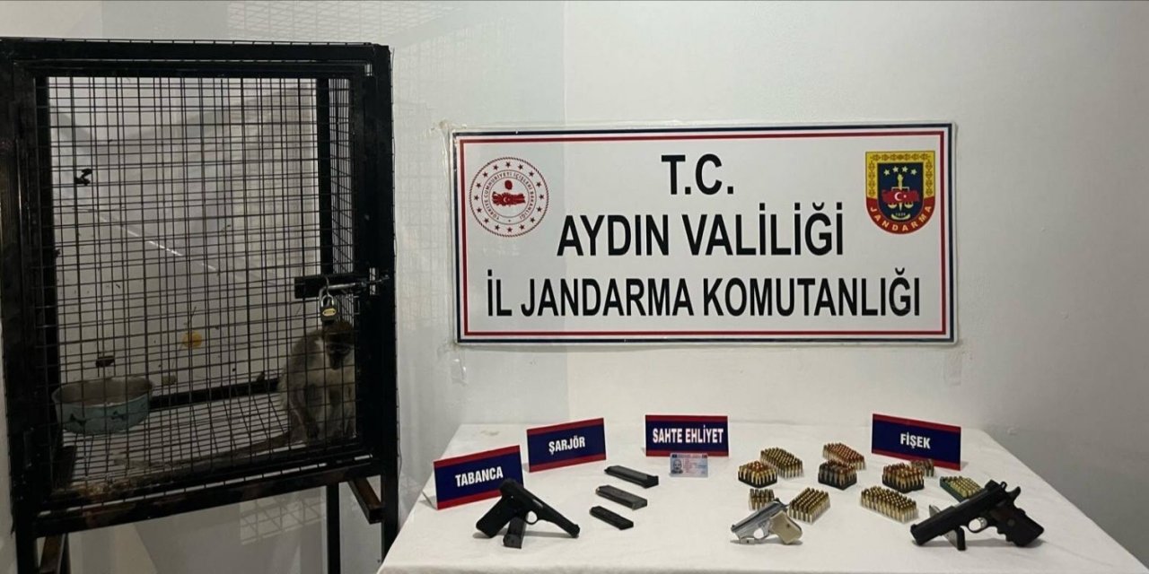 Kuşadası’nda ruhsatsız silah ve maymun ele geçirildi