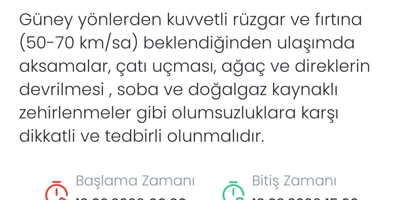 Denizli için kuvvetli rüzgar ve fırtına uyarısı