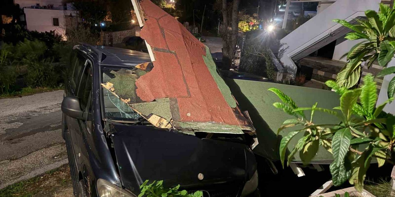 Park halindeki araçların üzerine yıkıldı