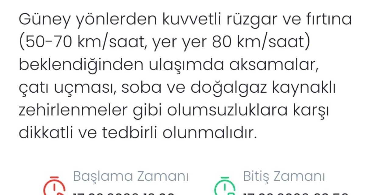 Denizli için fırtına uyarısı