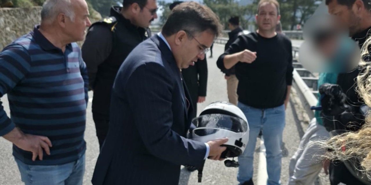 Marmaris çıkışındaki motosiklet kazasında kask hayat kurtardı