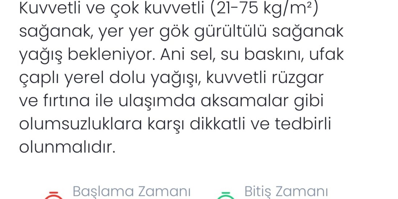 Denizli için kuvvetli sağanak uyarısı