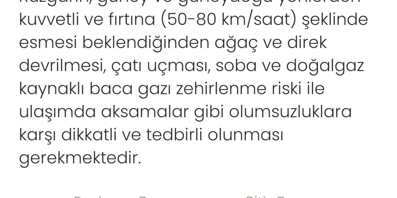 Denizli için kuvvetli rüzgar ve fırtına uyarısı yapıldı