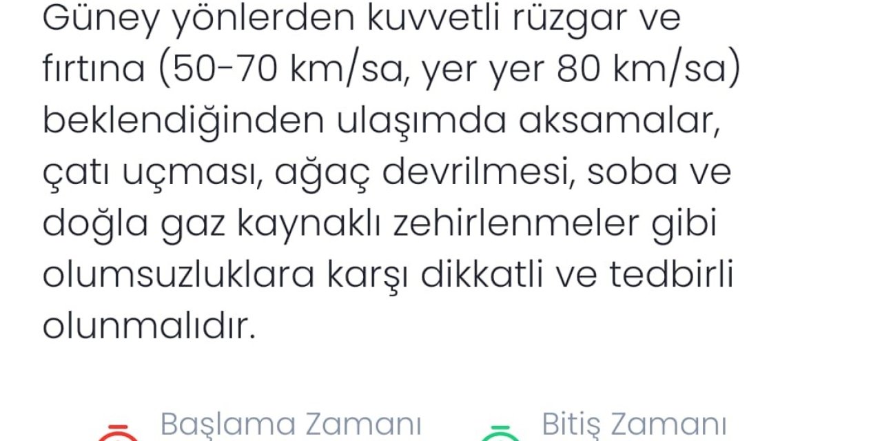 Denizli için kuvvetli rüzgar ve fırtına uyarısı