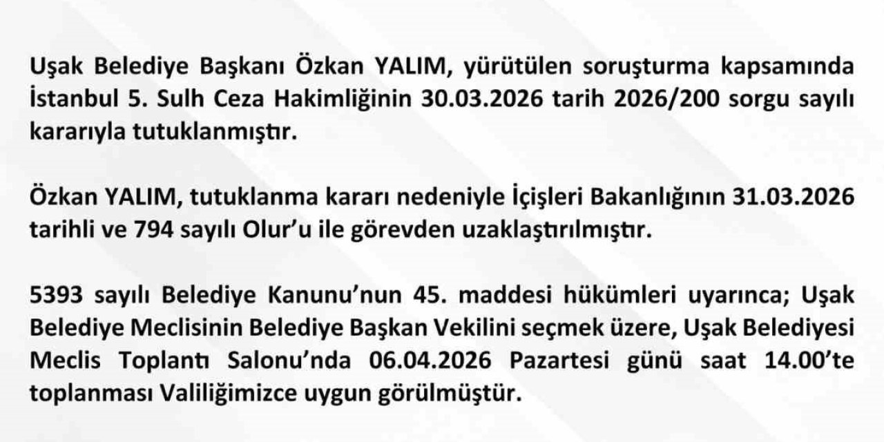 Uşak Belediye Başkan Vekili seçimi ile ilgili açıklama