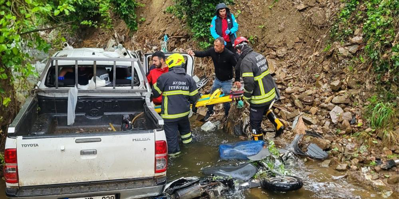 Nazilli’de kamyonet dereye uçtu: 2 yaralı