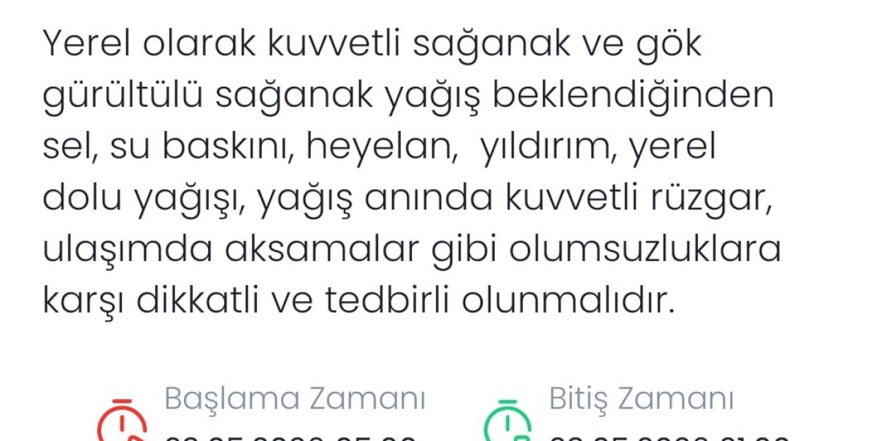 Denizli için kuvvetli sağanak ve gök gürültülü yağış uyarısı