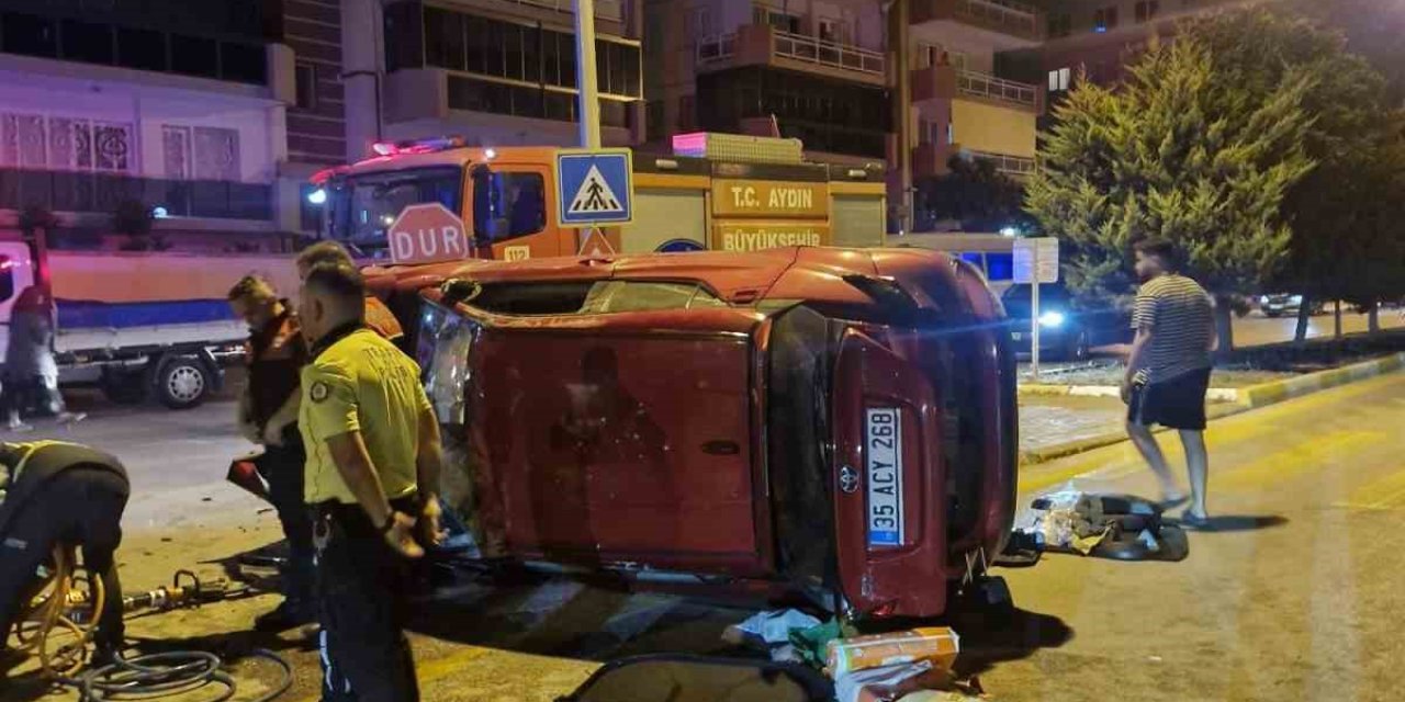 Kuşadası’nda takla atan otomobilin sürücüsü yaralandı