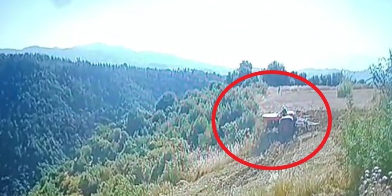 Traktör altında kalan çiftçinin hayatını kaybettiği kaza anı güvenlik kamerasında
