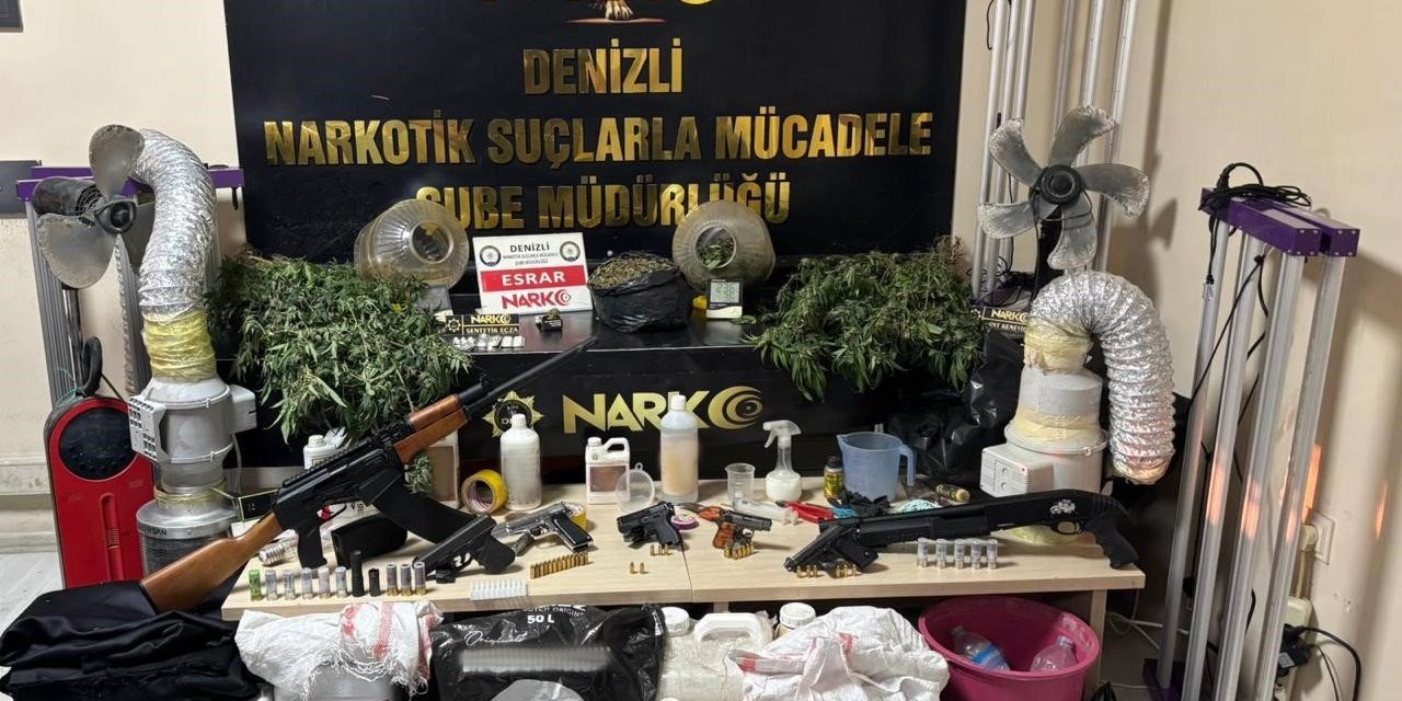 Denizli’de çok sayıda silah ve kenevir yetiştirme ekipmanları ele geçirildi