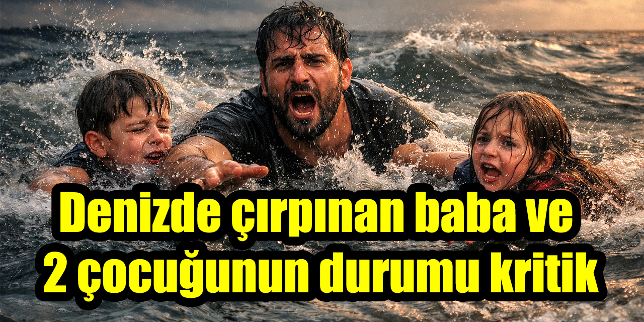 Denizde çırpınan baba ve 2 çocuğunun durumu kritik