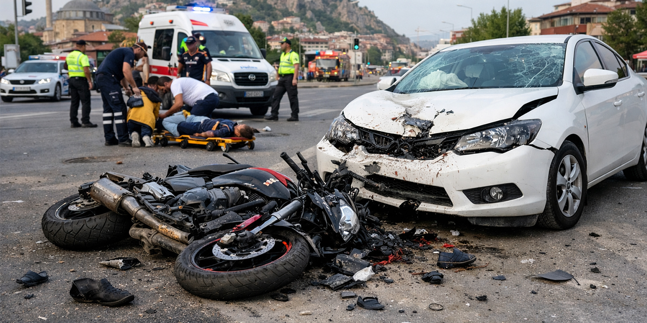 Otomobille çarpışan motosiklet sürücüsü ağır yaralandı