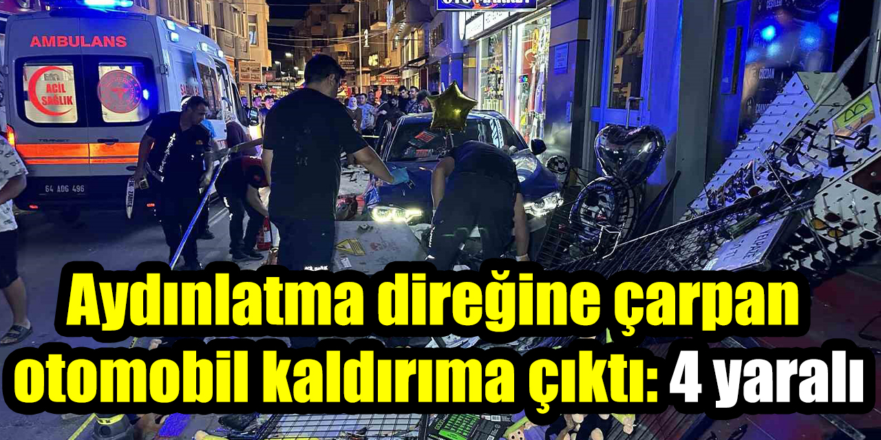 Aydınlatma direğine çarpan otomobil kaldırıma çıktı: 4 yaralı