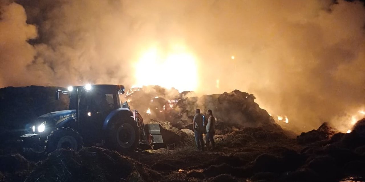 Saman balyaları alev topuna döndü