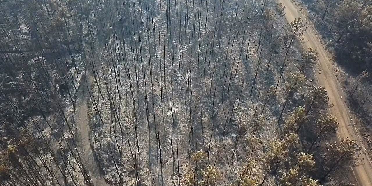 Seydikemer’de alevlerin küle çevirdiği alanlar havadan görüntülendi