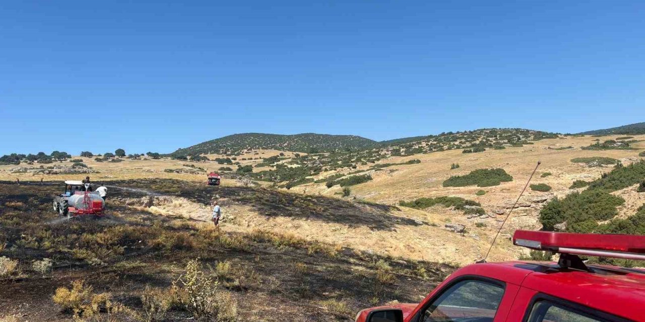 Anız yangını ormanlık alana sıçramadan söndürüldü