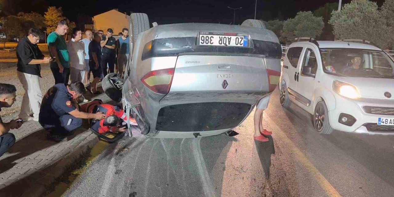 Ters şeride giren araç takla attı