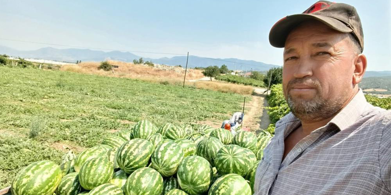 Tarlada para etmeyen karpuzu pazarda kendisi satıyor