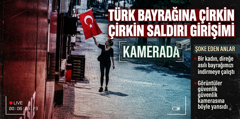 Türk bayrağına çirkin saldırı girişimi kamerada