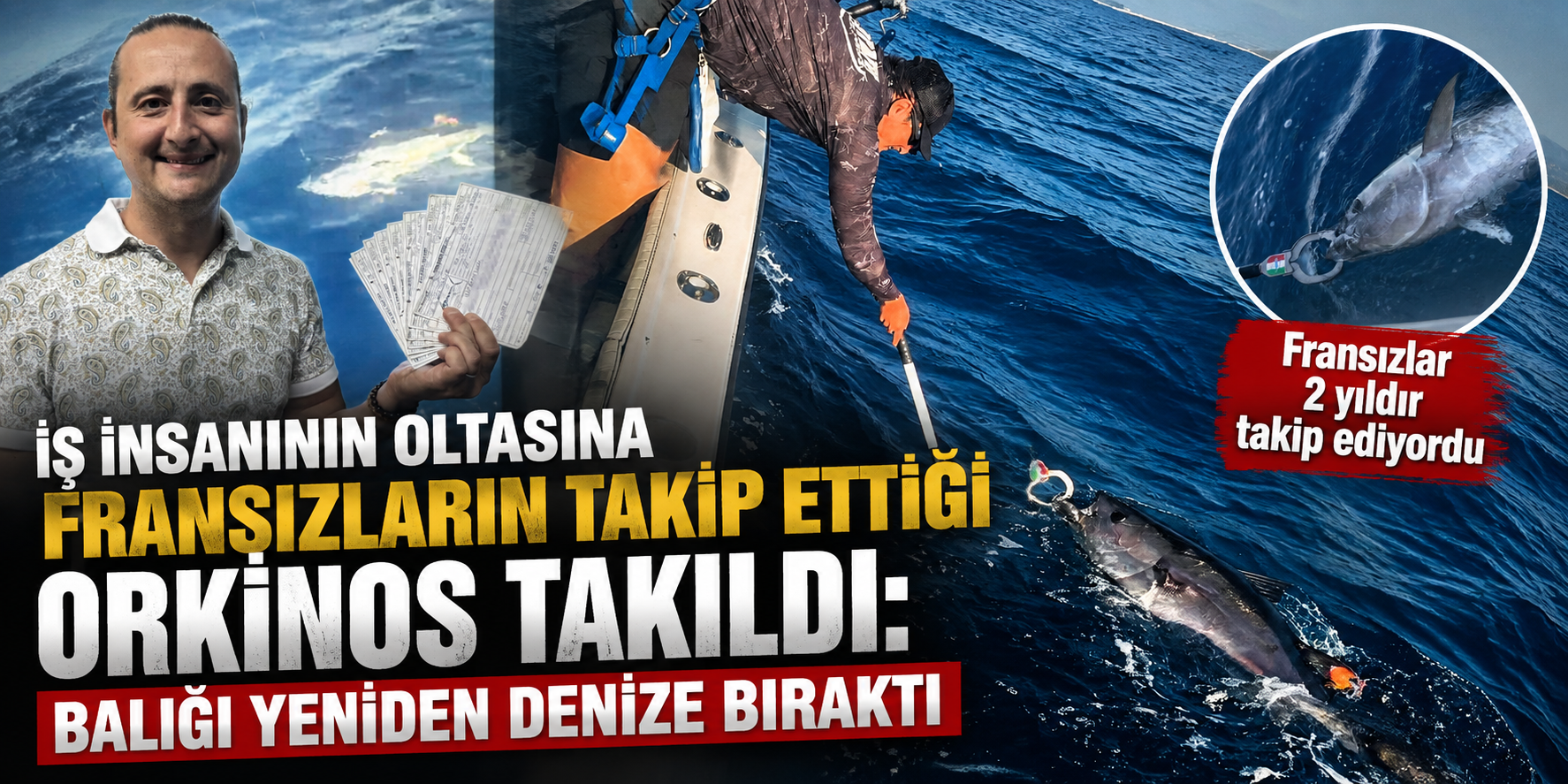 İş insanının oltasına Fransızların takip ettiği orkinos takıldı: Balığı yeniden denize bıraktı