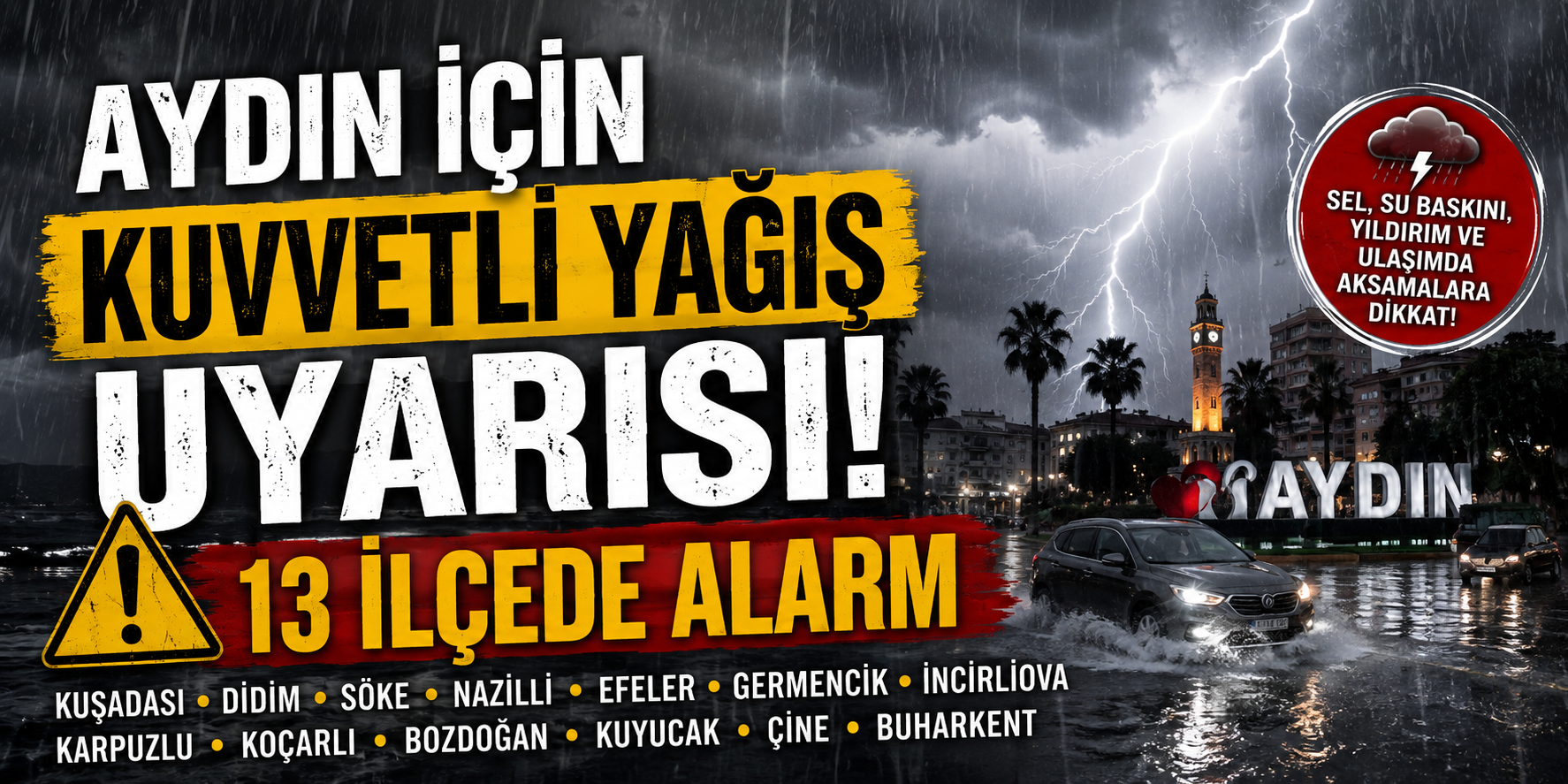 Aydın için kuvvetli yağış uyarısı! 13 ilçede alarm