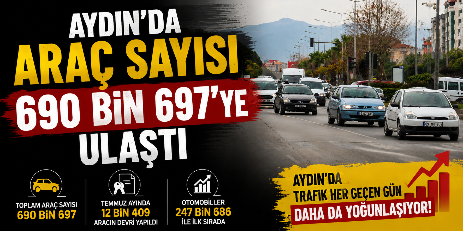 Aydın’da araç sayısı 690 bin 697’ye ulaştı