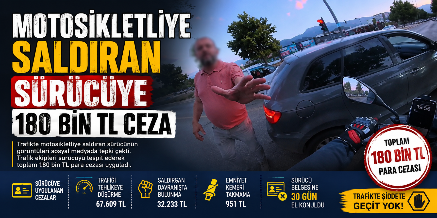 Motosikletliye saldıran sürücüye 180 bin TL ceza