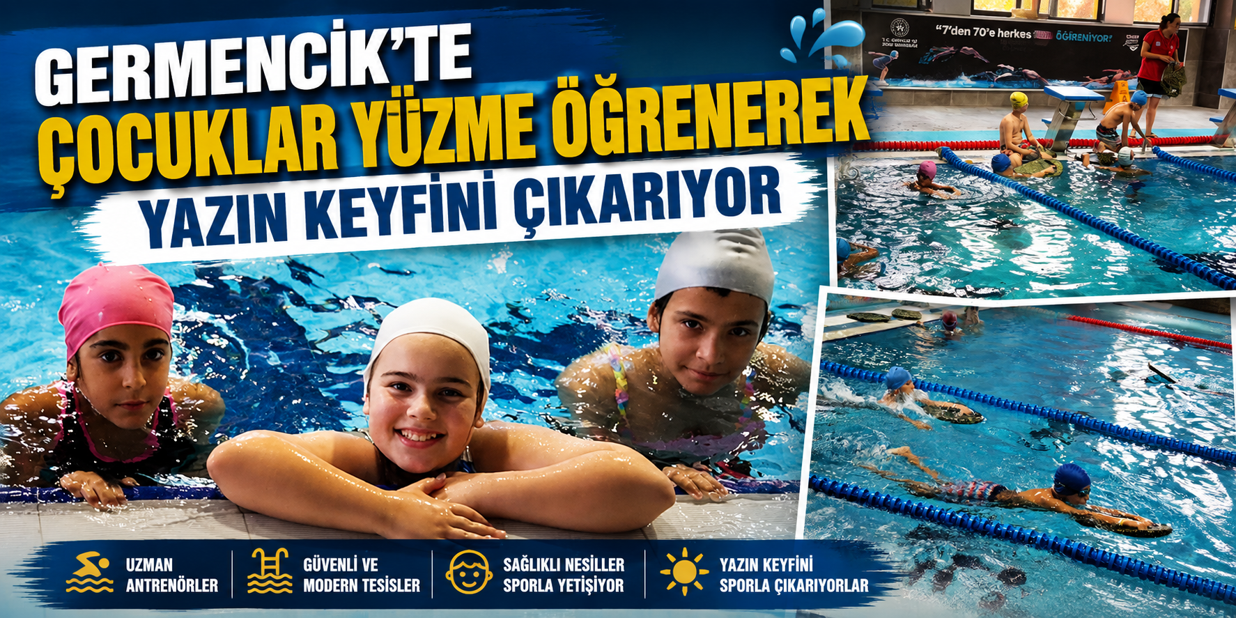 Germencik’te çocuklar yüzme öğrenerek yazın keyfini çıkarıyor